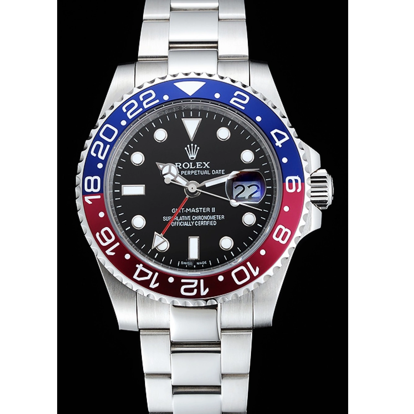 Aaa replica watch Master Watch Rose GMT Blue Black Bezel II Rolex Red Dial 0803